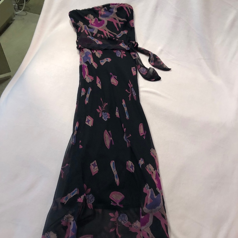 NWT BETSEY JOHNSON  Strapless Black Print  Evening Dress